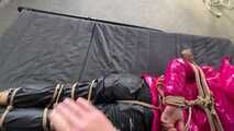 A custom Video with Myxxxy bound, gagged and vibed in a shiny nylon downjacket