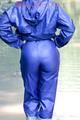 Stella jumping in puddles wearing sexy blue shiny nylon rainwear and rubber boots (Pics)
