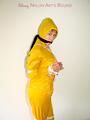 Leonie tied and gagged outdoor wearing shiny yellow rainwear (Pics)