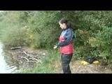 Enni wearing a hot blue shiny nylon shorts and dresses her up with rainwear (Video)