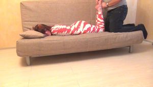 [From archive] Stella - wrapped in red and white duct tape (video)