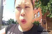 Chewing Bubble Gum Outdoors