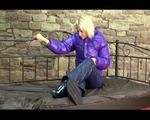 Pia wearing a supersexy crazy sensation down combination posing at a princess bed in an old cellar (Video)