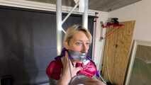 Myxxxy bound and gagged in shiny nylon Rainwear