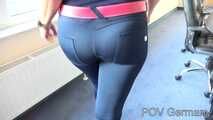 "Under german roofs" - A sexy blonde with a hot Spandex trouser in Jeans style