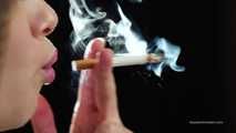 A young lady showing her smoking skills in a closeup video 