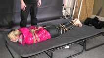 A custom Video with Myxxxy bound, gagged and vibed in a shiny nylon downjacket