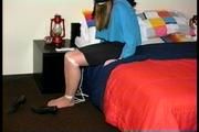 19 YR OLD NURSE'S AID  TIES, HANDCUFFS AND GAGS HERSELF AND IS MOUTH STUFFED, CLEAVE GAGGED, BLINDFOLDED & TIED TO A CHAIR (D68-11)