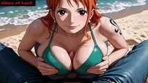 Hot redhead Nami sex in the beach