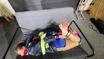 Rachel Adams Scarfbound and gagged in shiny Shorts. A custom Videos appetizer for a special customer.