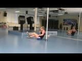 Katharina and Jenny during their pole training in the fitness studio wearing sexy shiny nylon shorts and tops (Video)