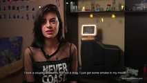 Pretty Karina is giving an interview while smoking 100mm cigarette at her apartment