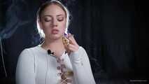 Smoking strong cork cigarette in the studio