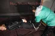 Part 2 of Stella overpowering intruder Ronja both wearing shiny nylon!
