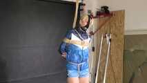 Myxxxy bound, gagged and spanked in a shiny nylon Shorts and Windbreaker
