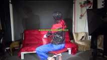 Sexy Pia being tied and gagged on a chair wearing sexy shiny nylon rainwear (Video)