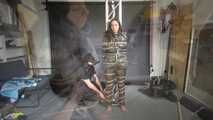 Aiyana bound, gagged and vibed in shiny nylon Downwear