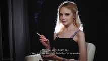 18 y.o. Angelina is smoking two 120mm cigarettes and giving an interview about her smoking experience