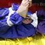 Sonja tied, gagged and hooded with ropes and a cloth gag on the sofa wearing a supersexy blue rain pants and a purple rain jacket (Pics)