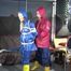 SEXY SANDRA being tied and gagged with ropes and a clothgag from Stella  both wearing sexy shiny nylon AGU rainwear (Video)