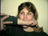 26 Yr OLD BARMAID IS WRISTS GAGGED, BAREFOOT, FEET TIED, HANDGAGGED, MOUTH STUFFED, & CLEAVE GAGGED (D52-15)