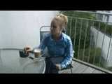 Join SEXY JENNY lingering and shopping outdoor wearing a sexy shiny nylon rain pants and a rain jacket coming home and change clothes (Video)