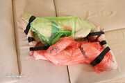 Morrigan and Valeria Ross - Double hogtaped in raincoat