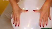 red fingernail popping of seven balloons