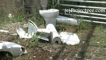 030053 Salma & Lucia Pee In A Discarded Toilet By The Side Of The Road