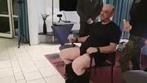I am Lady Viktoria Wolf, and my new slave—the once-smug businessman—is still sitting bound to the metal chair. Part 4