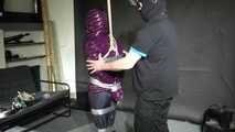 Aiyana bound, gagged, vibed and satisfied :) in a shiny nylon Downjacket