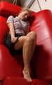 Albina Rose: barefoot girl in top and dress poses without ropes, then she get her hands and feet tied up