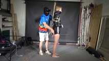 Myxxxy bound gagged and spanked in shiny nylon Shorts and Windbreaker. Mouth stuffed with panties and tapegagged.