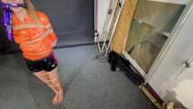 Lana bound and gagged in shiny Shorts and Windbreaker 