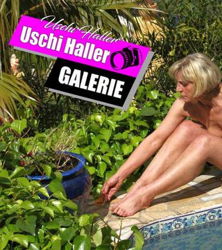 Uschi Haller in a red bikini by the pool