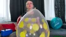 Various balloon popping fun and inflating five balloons without popping