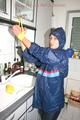 Stella tied, gagged and hooded in the kitchen wearing supersexy blue rainwear (Pics)