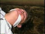 21 YR OLD COLLEGE STUDENT CINDY TIES UP AND GAGS HERSELF & IS HOG-TIED (D44-3)