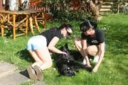 Jill and a friend basking wearing sexy shiny nylon shorts and tops (Pics)