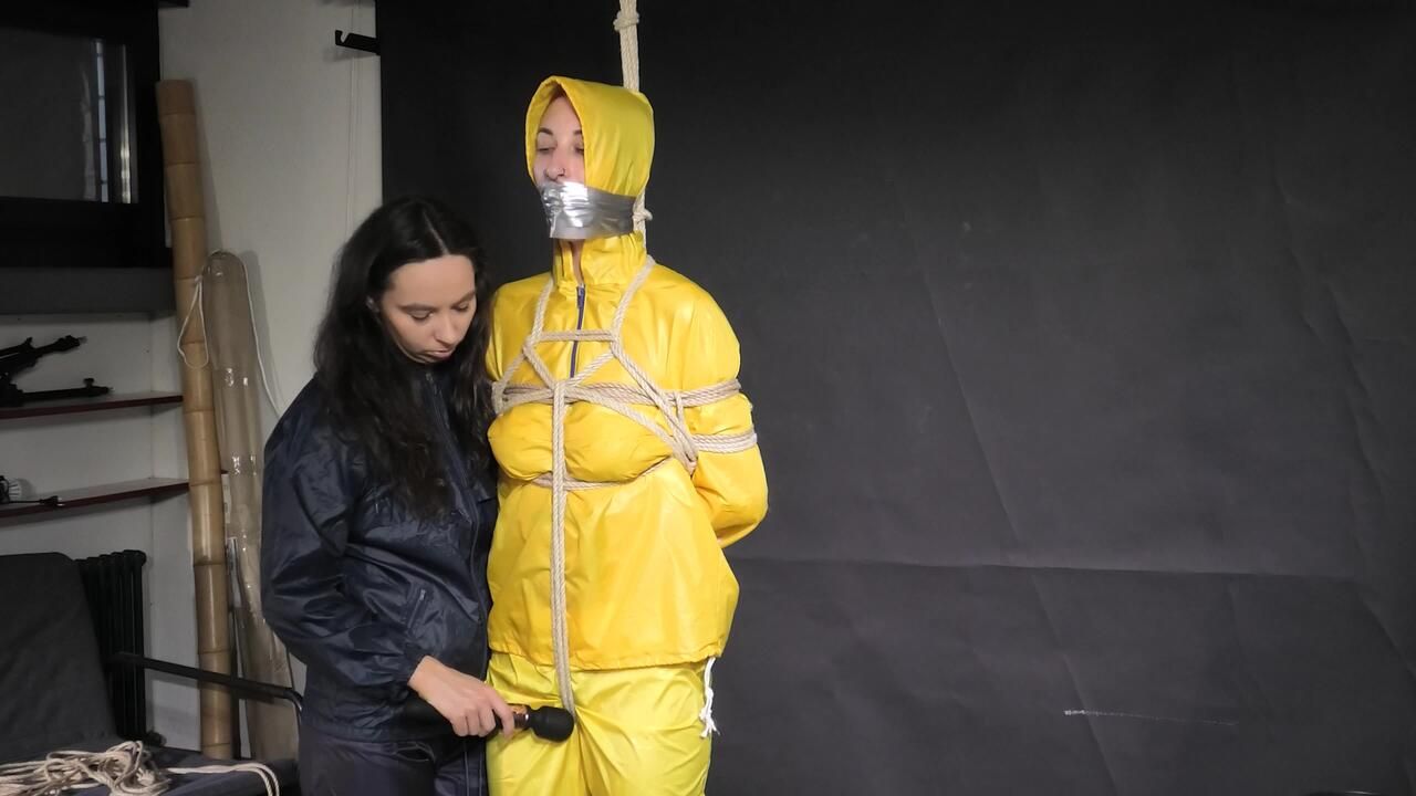 Aiyana And Myxxxy Having Fun Together In Shiny Nylon Rainwear