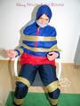 Katharina tied by using tape, gagged and hooded on a chair wearing sexy red/blue rainwear (Pics)