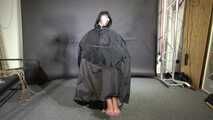Alice bound, gagged and vibed in shiny nylon Rainwear and she enjoyed it!