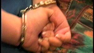 29 Yr OLD FEISTY BBW SHARON IS BAREFOOT, STUFFS HER OWN MOUTH, TAPE GAGS AND TIES & HANDCUFFS HERSELF (D66-12)