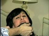 40 Yr OLD SEXY HAIRDRESSER MOUTH STUFFED & CLEAVE GAGGED WITH STINKY STOCKINGS, CROTCH ROPED, BAREFOOT & TOE TIED (D43-5)