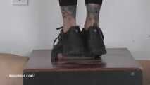 Slave's orgasms under Mistress Cleo's platform shoe