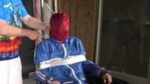 Watch Myxxxy bound and gagged in shiny nylon Rainwear with multiple gags and breath control