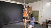 Lana bound and gagged in shiny Shorts and Windbreaker 