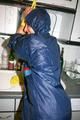 Stella tied, gagged and hooded in the kitchen wearing supersexy blue rainwear (Pics)