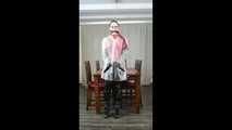 Selfbondage in full PVC outfit and transparent raincoat