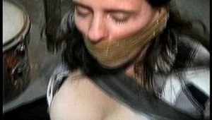 25 YEAR OLD SINGLE MOM IS WRAP TAPE GAGGED, DUCT TAPE BALL-TIED, BAREFOOT, TOE-TIED, GAG-TALKING AND EXPOSED TITS (D75-17)